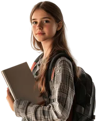 Erudite Tuition Secondary School Student wearing a backpack and holding textbook