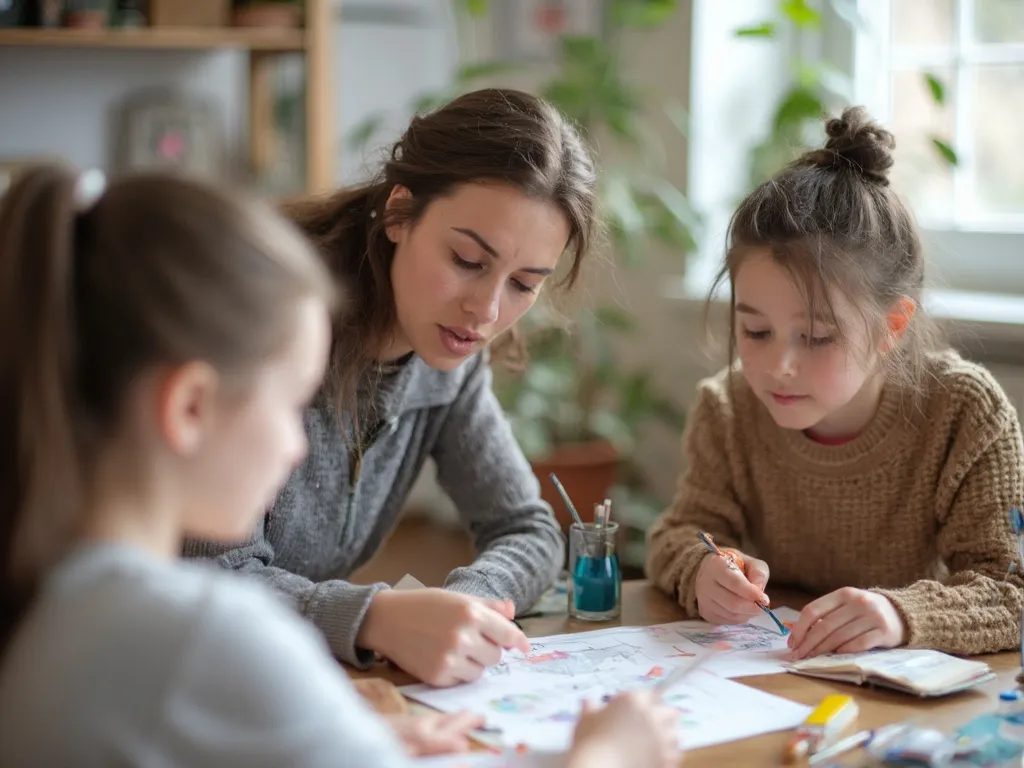 A tutor engaging with a student in a session that incorporates visual, auditory, and kinesthetic learning elements, in a dynamic and inclusive environment.
