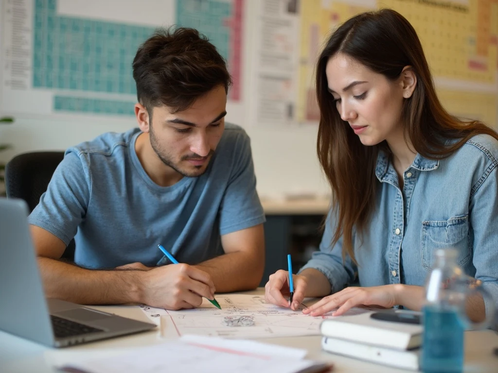 Physics student working through calculations with a private tutor.
